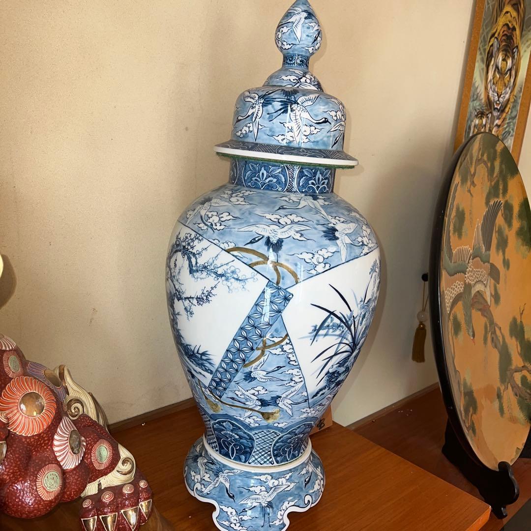 有田焼　　四君子鶴絵壺