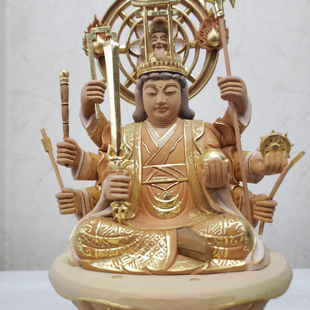 Ｂフライデー蔵出し特価淡彩色切りがね仏像◆ヒバ材 八臂弁才天(弁財天)3寸立◆