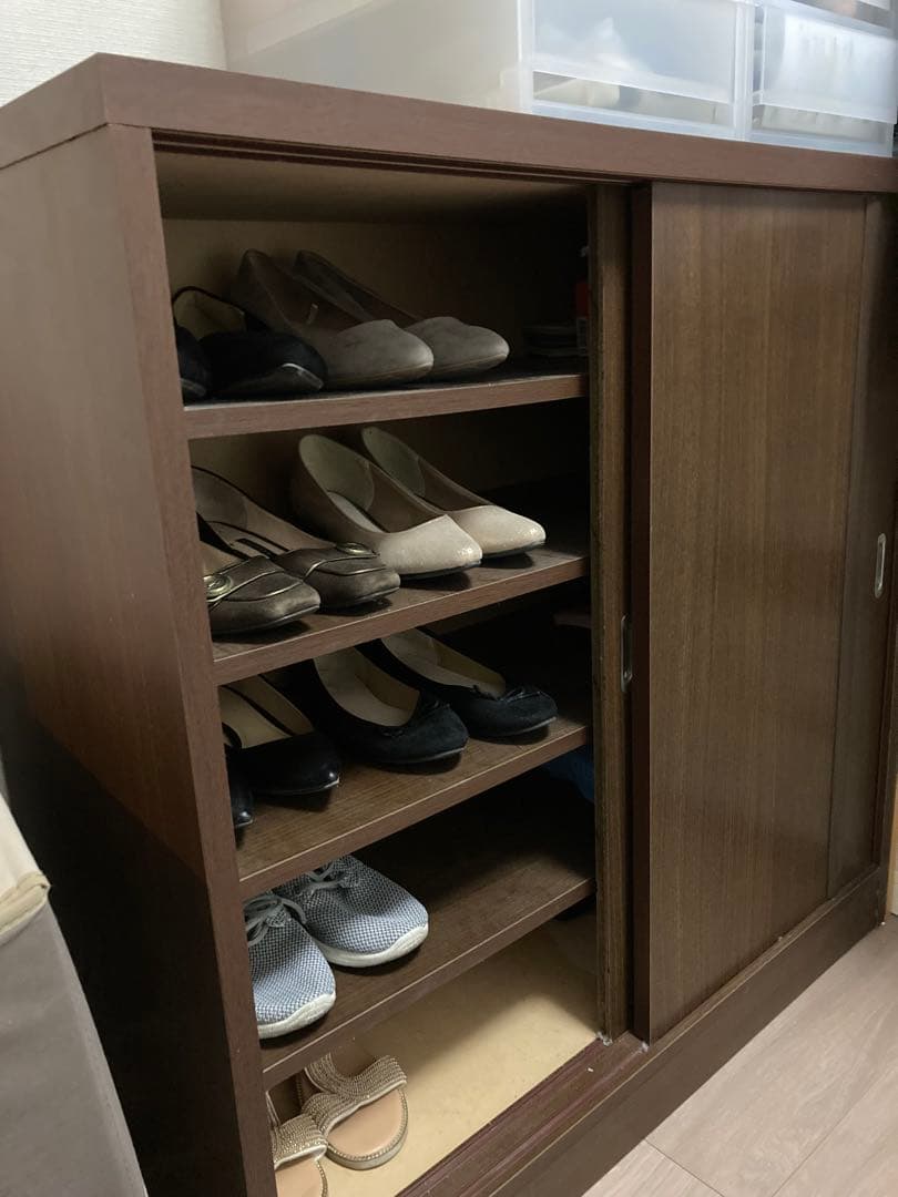 靴箱 玄関収納　ダークブラウン スライド式