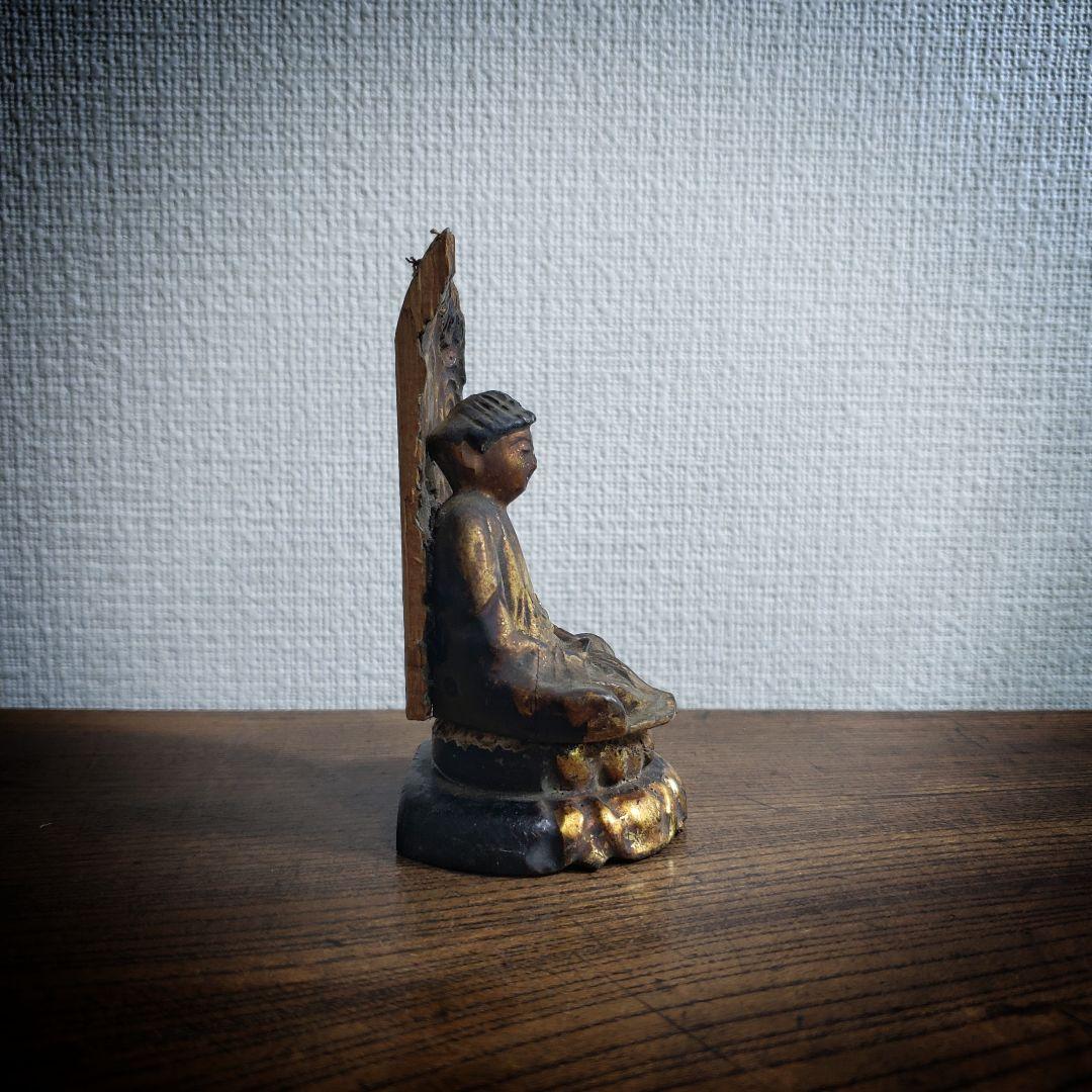 木彫 阿弥陀如来 坐像 台座　光背 小型 時代物 骨董 仏像　訳あり