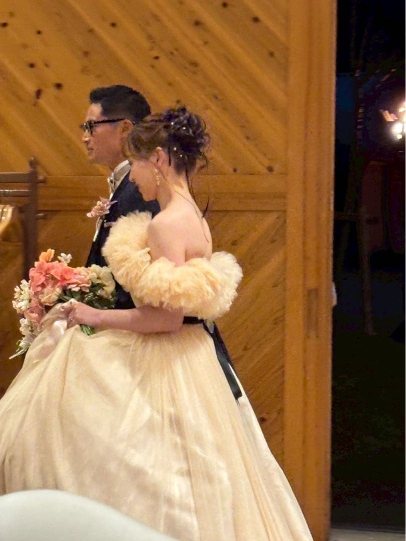 ハツコエンドウ ジル風 カラードレス ベージュ パニエ付き