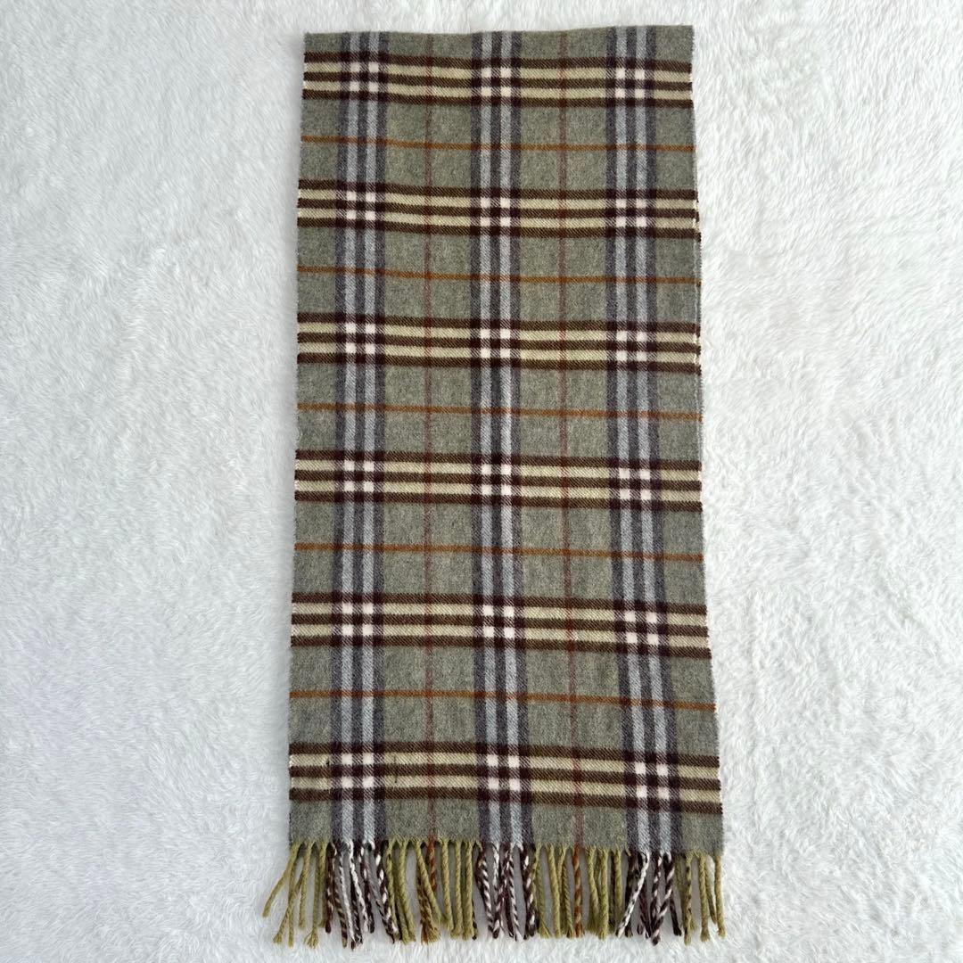 美品☆カシミヤ100% バーバリーロンドン マフラー ノバチェック グレー 秋冬