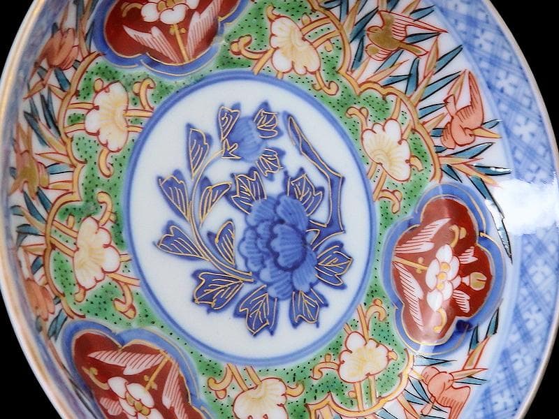 大聖寺伊万里　色絵　花鳥紋の図　４寸皿　４客　A541AS-CVu