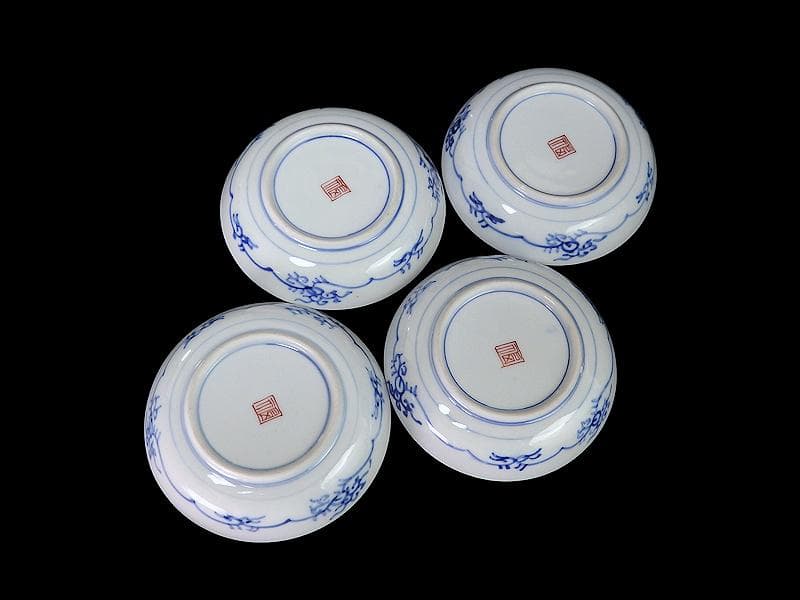 大聖寺伊万里　色絵　花鳥紋の図　４寸皿　４客　A541AS-CVu