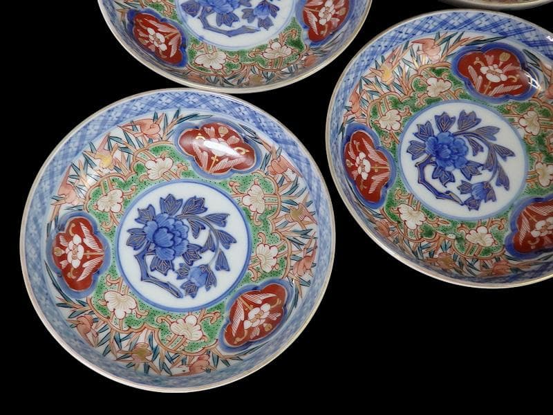 大聖寺伊万里　色絵　花鳥紋の図　４寸皿　４客　A541AS-CVu