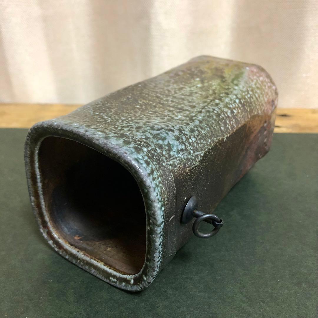 佐久知炎仙 秘色南蛮花器 茶道具 共箱 掛花入