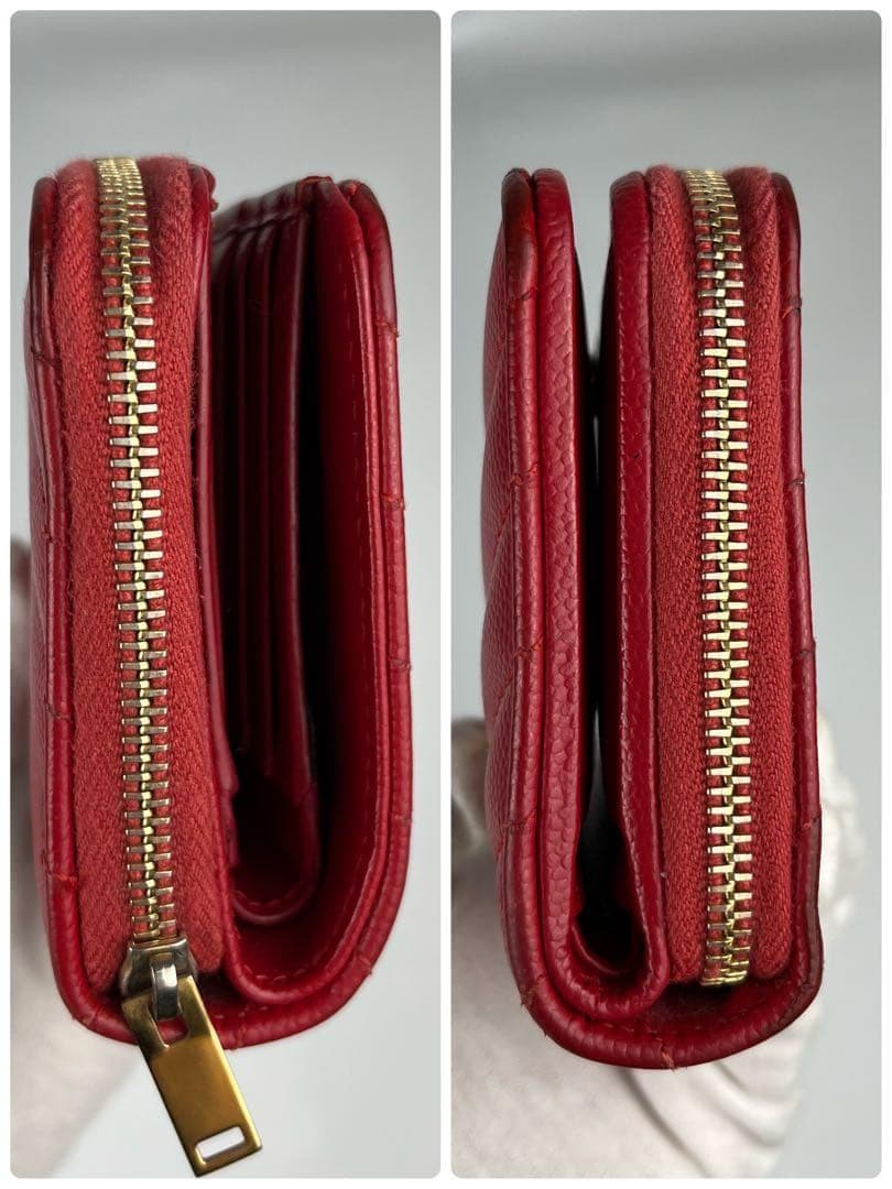 【極美品】サンローラン 二つ折り カサンドラ キャビアスキン キルティング 赤