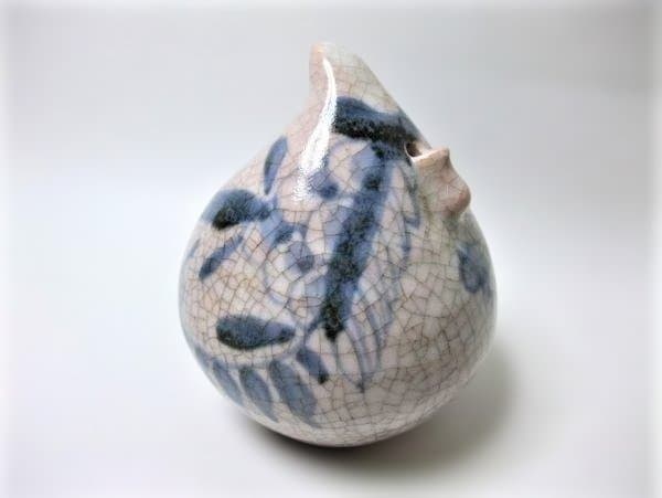 ≪李朝 朝鮮≫ 桃型水滴 朝鮮美術 桃形 砂高台 染付 書道具 美術品 骨董品