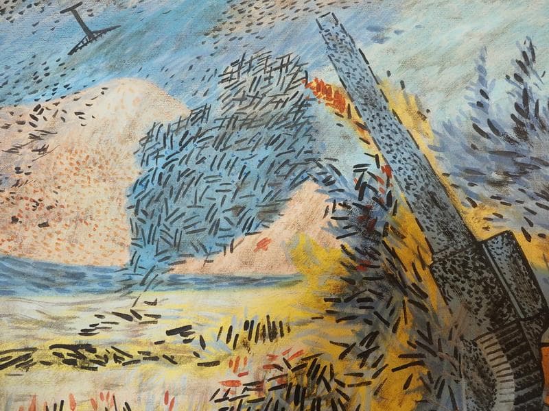 【値下げ】風景画　山下清　高射砲　油絵　F6絵画　額付き　手描き　肉筆