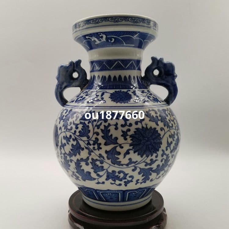 鯖纏枝花両耳賞瓶 花瓶 景徳鎮 陶磁器 装飾品 現代工芸品 美術品 置物