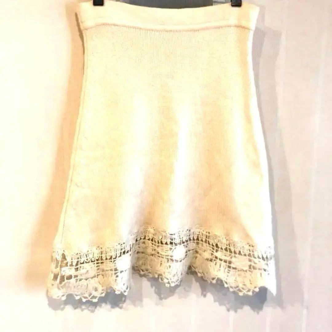 シャネル☆ ニットスカート　ロゴプレート付　ニットレース　カシミヤ　ヴィンテージ