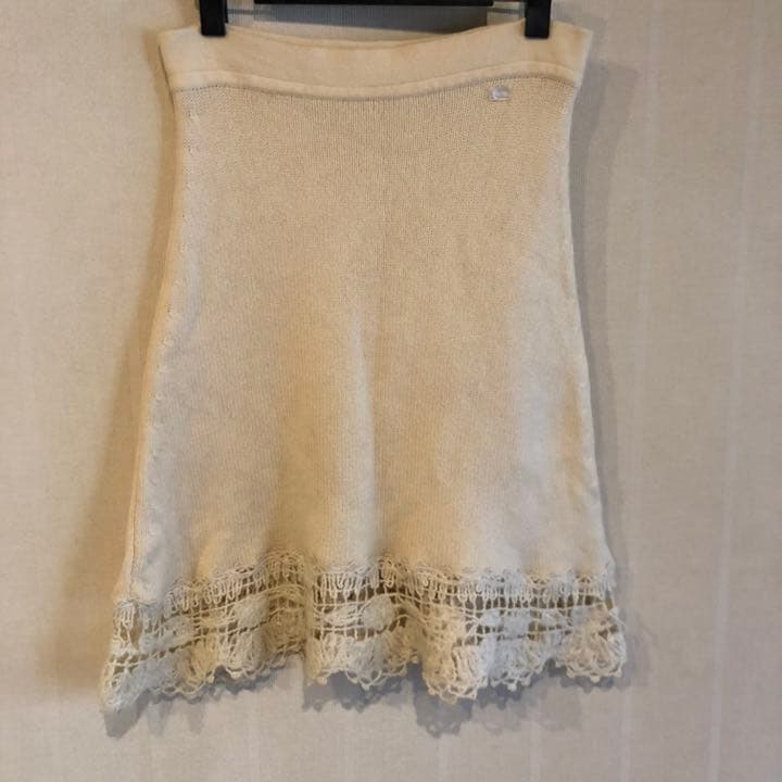 シャネル☆ ニットスカート　ロゴプレート付　ニットレース　カシミヤ　ヴィンテージ