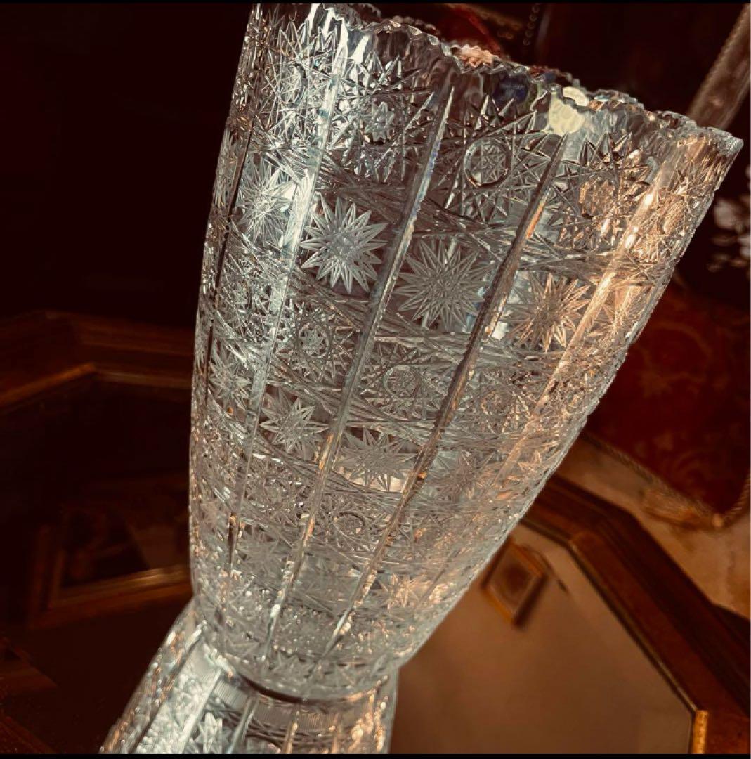 湯布院アンティーク 超高級ボヘミア フラワーベース500pkクリスタル 特大花瓶
