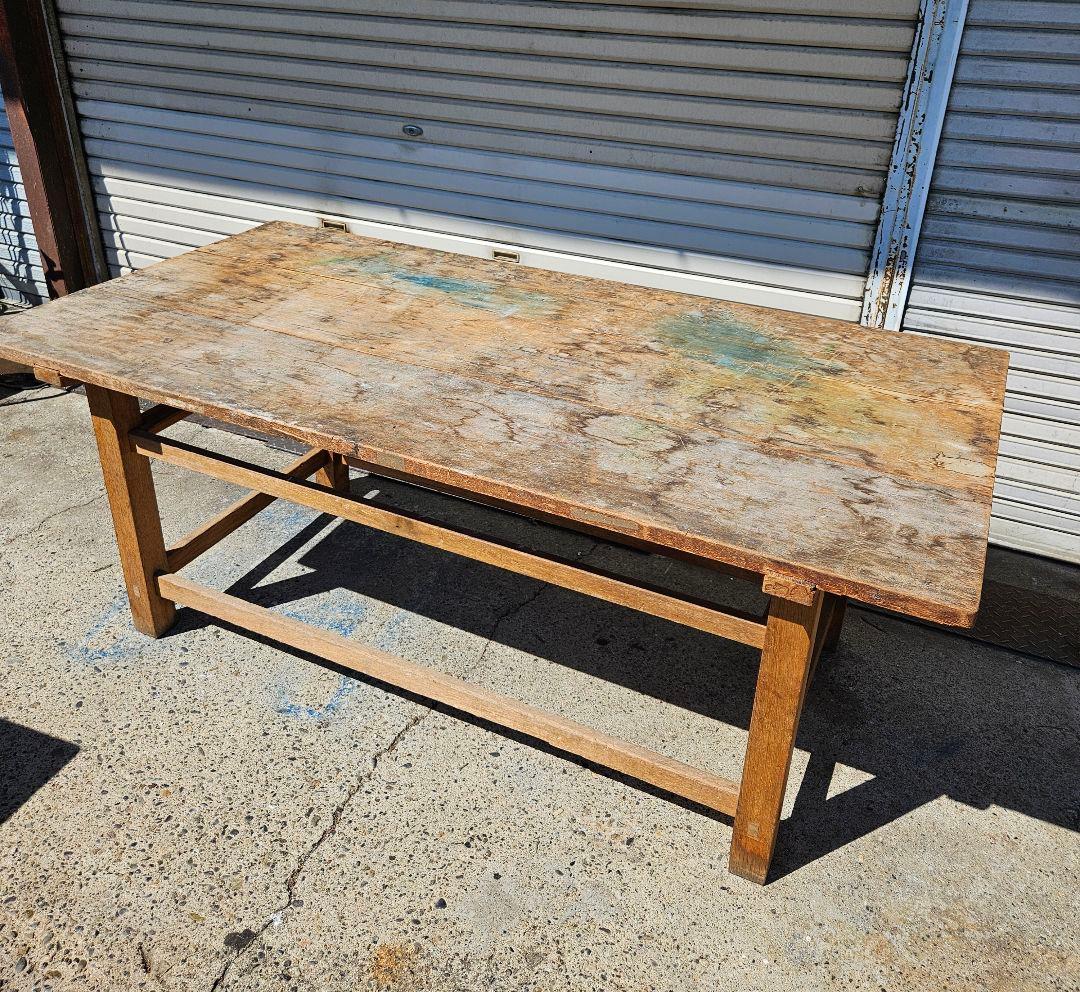 日本のアンティーク 木製の作業台 図工室 学校 ディスプレイ ワークテーブル