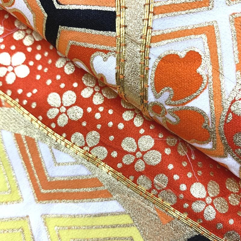 408ag3□七五三 七歳 女児 着物&袋帯 金駒刺繍 霞 青海波文□美品