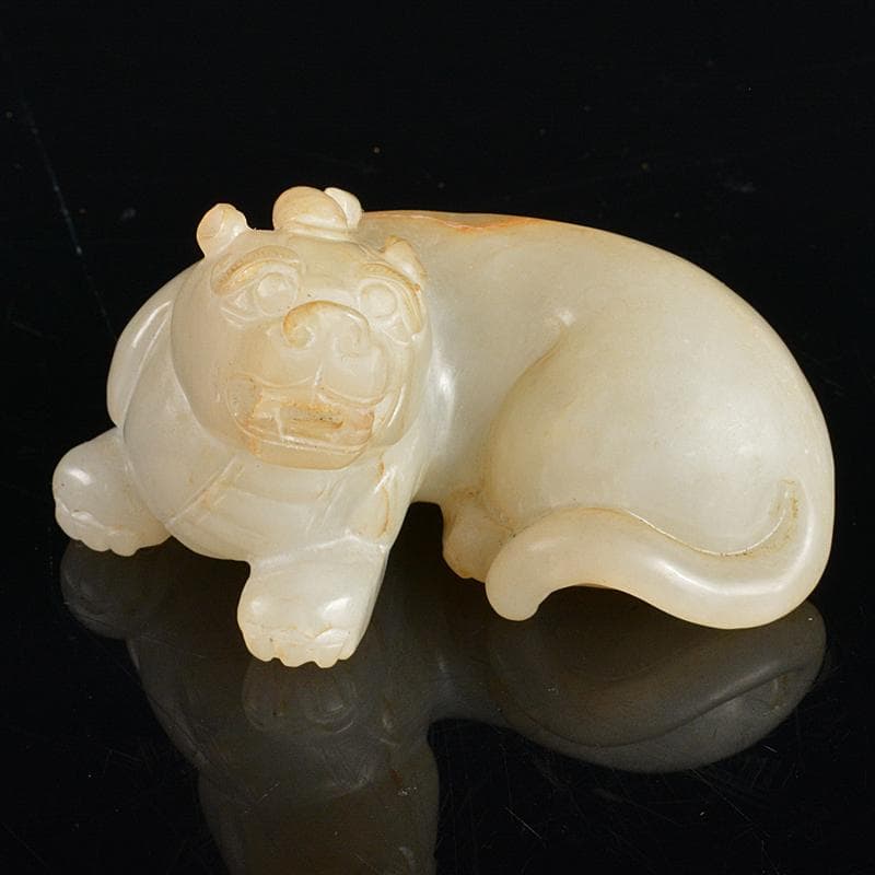 中国　玉石白玉彫刻　神獣　紙鎮　置物　C　R5393