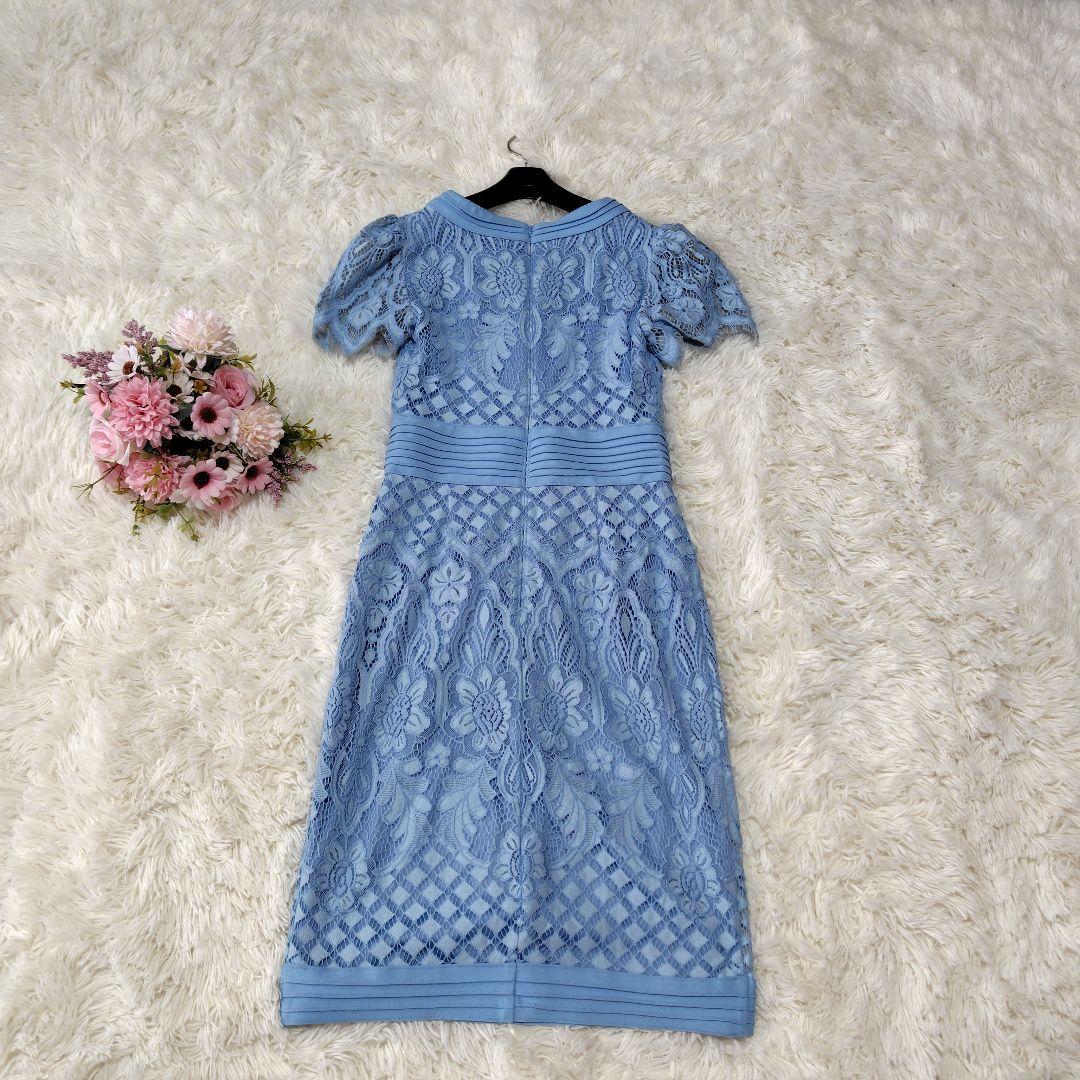 【美品♡美シルエット】タダシショージ　Vネックコードレースドレス　フィット　水色