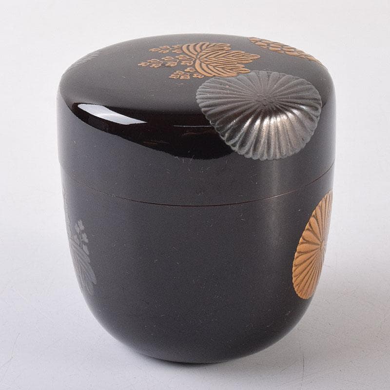 茶道具　黒漆　菊桐蒔絵　棗　仕覆付　時代箱　C　R8623