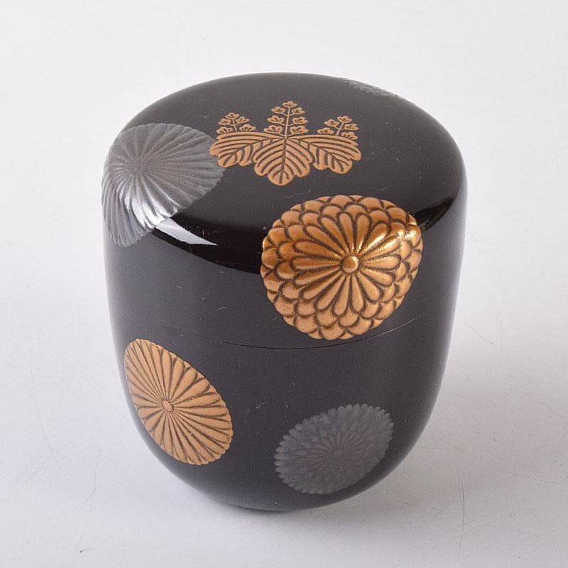 茶道具　黒漆　菊桐蒔絵　棗　仕覆付　時代箱　C　R8623