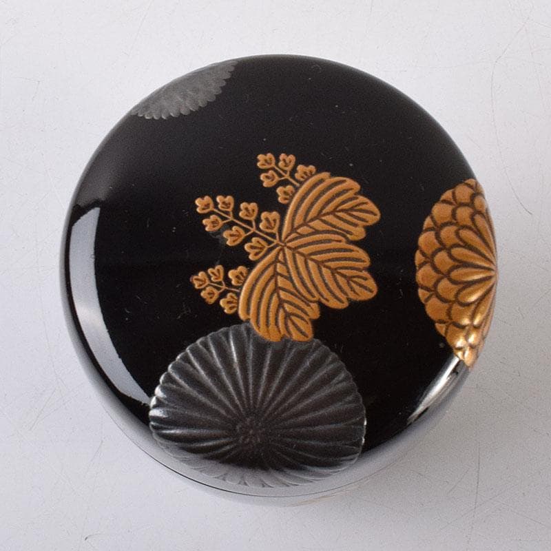 茶道具　黒漆　菊桐蒔絵　棗　仕覆付　時代箱　C　R8623