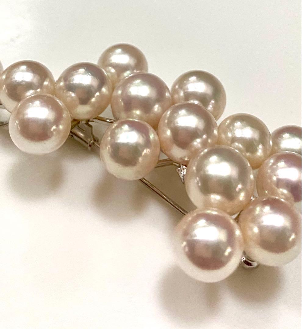 あこや本真珠メレダイヤ入りブローチ美品