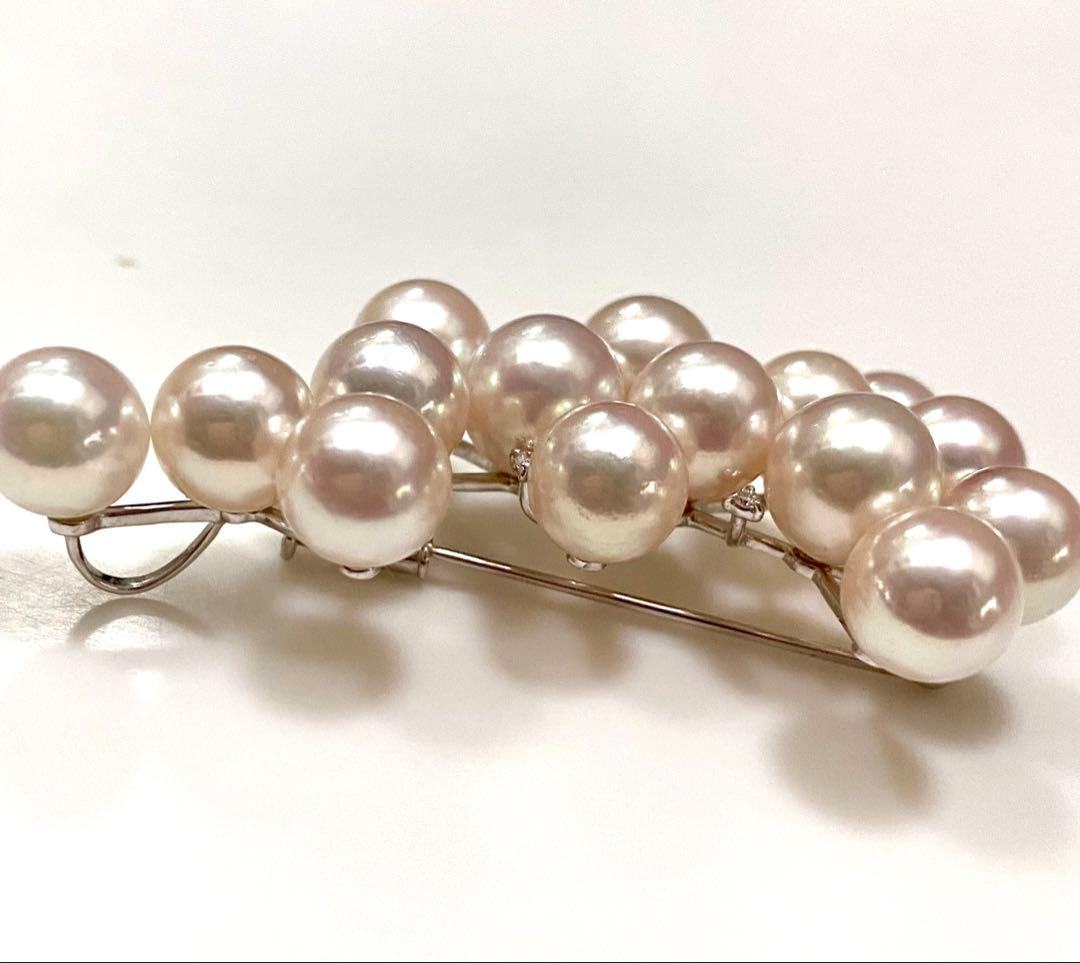 あこや本真珠メレダイヤ入りブローチ美品