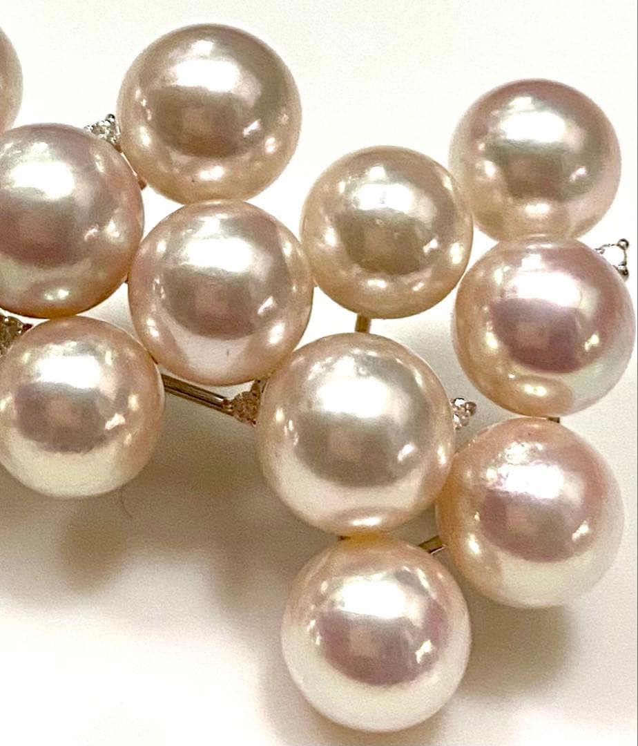あこや本真珠メレダイヤ入りブローチ美品