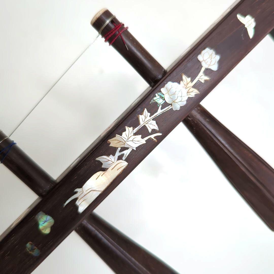 胡涵柔製作 最上級明清老紅木 未使用 螺鈿花 回紋頭 二胡5