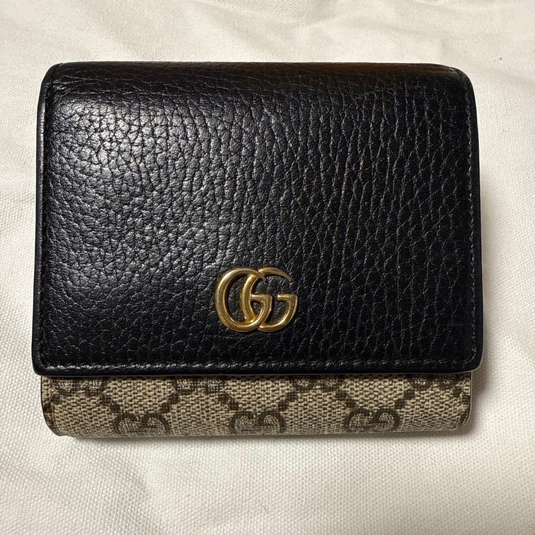 GUCCI 二つ折り財布 黒 ベージュ マーモント 正規品