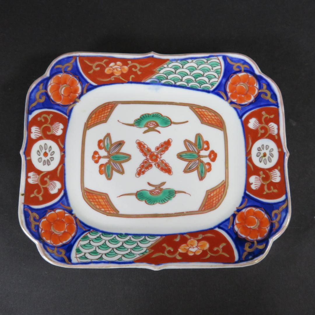 角皿 赤絵 色絵 金彩 松竹梅 4枚 唐草 明治前後