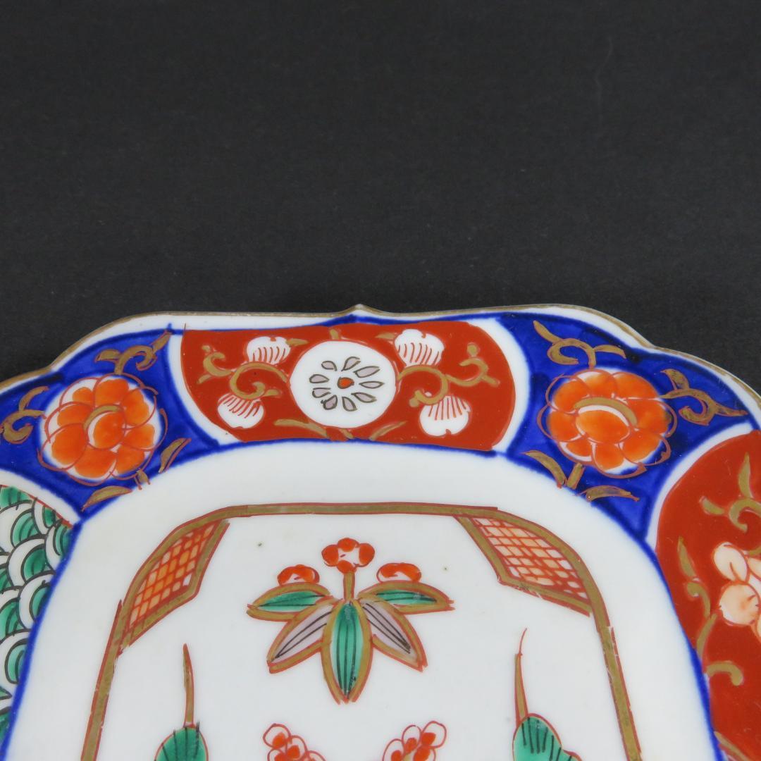 角皿 赤絵 色絵 金彩 松竹梅 4枚 唐草 明治前後