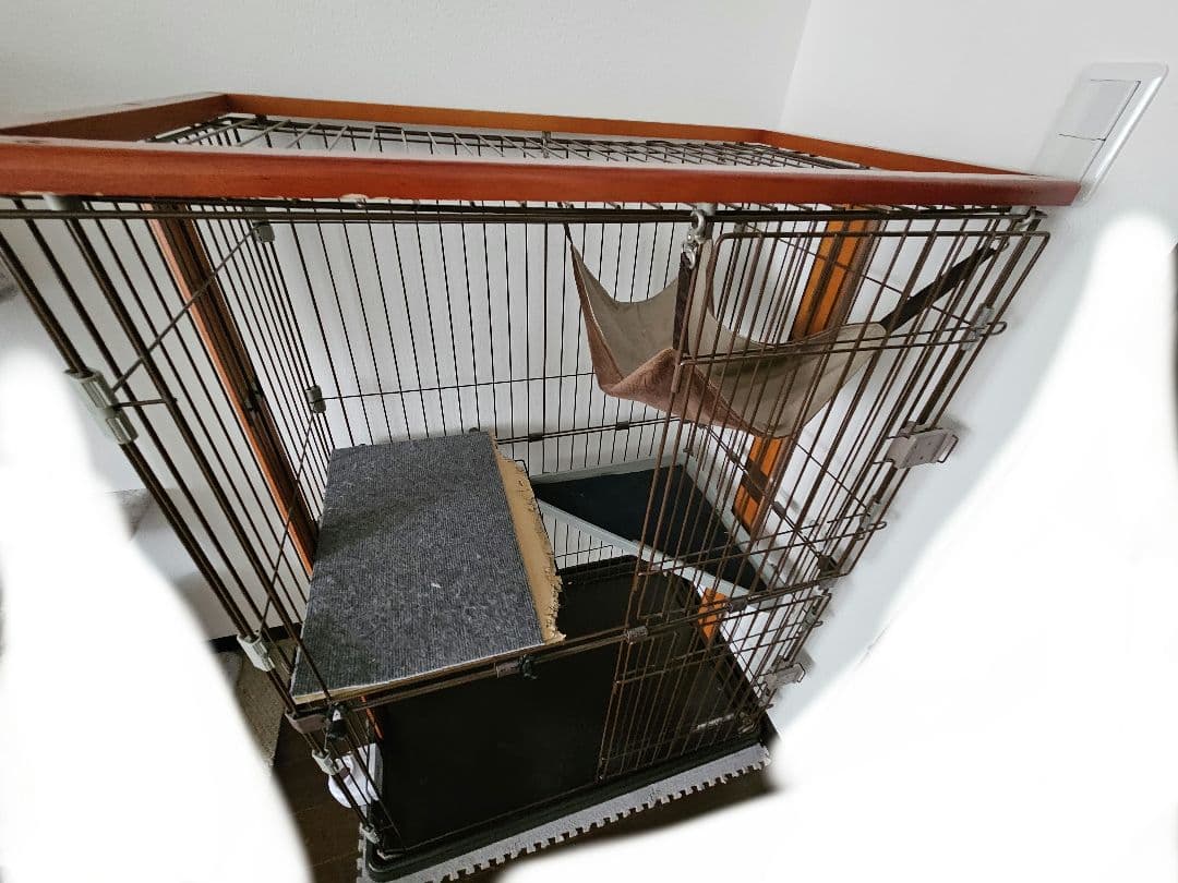 キャットケージ ボンビアルコン ウッドワンサークル2段タイプ　自作ステップ付