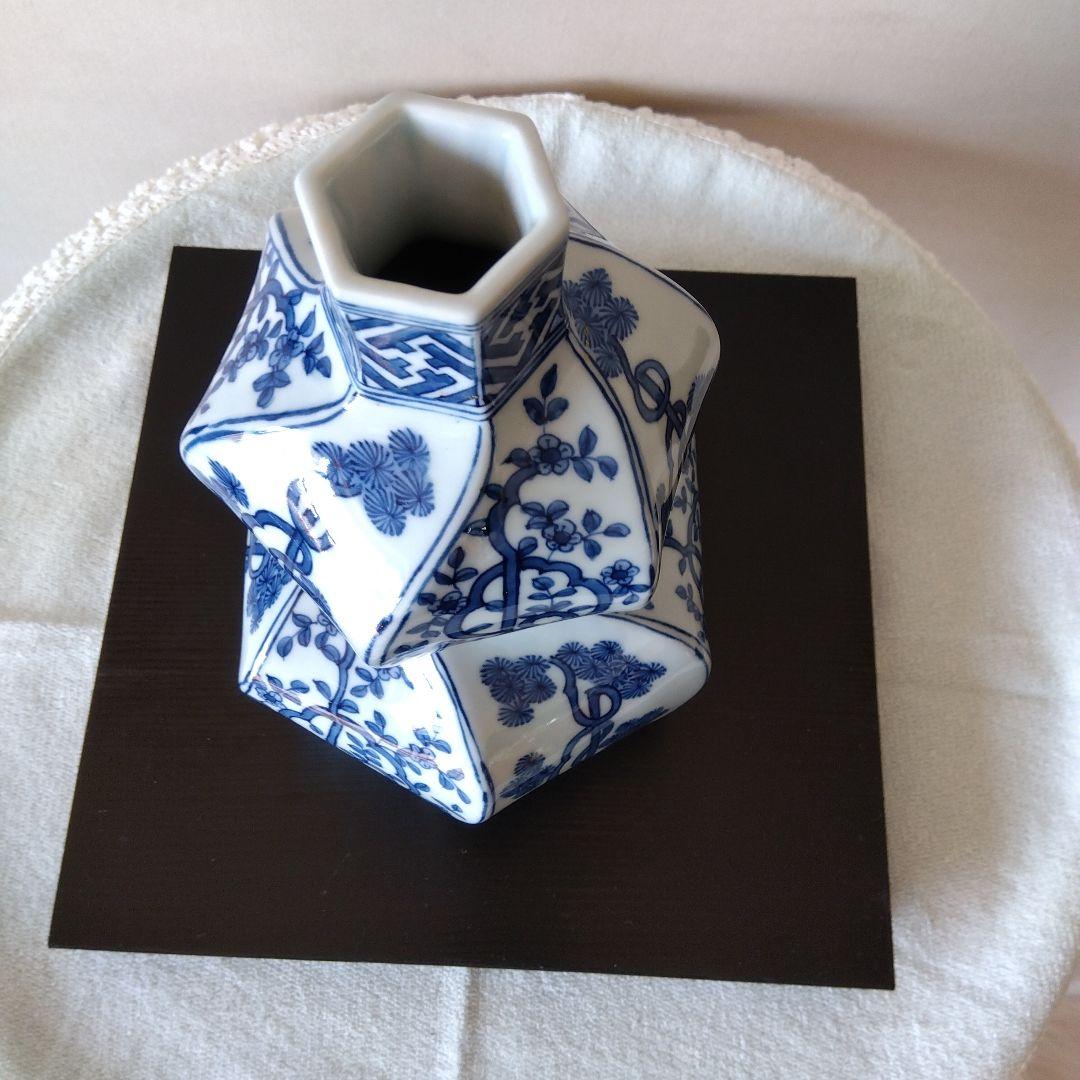 舘林源右衛門作　祥瑞手瓢型六角花瓶