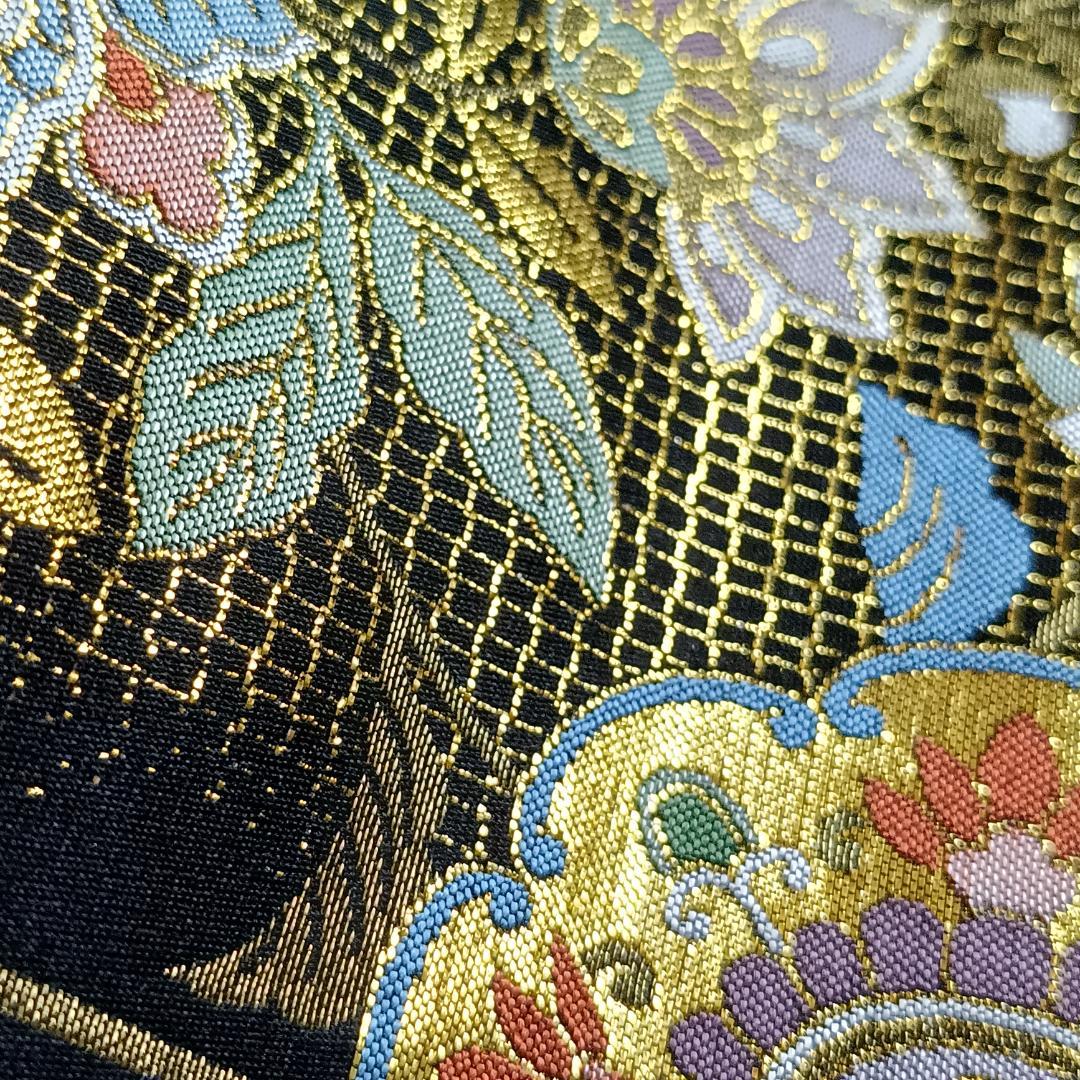 ◆1016◆全通柄　袋帯　本金箔超極細織錦　唐渡花鳥全通　西陣織　正絹　着物帯