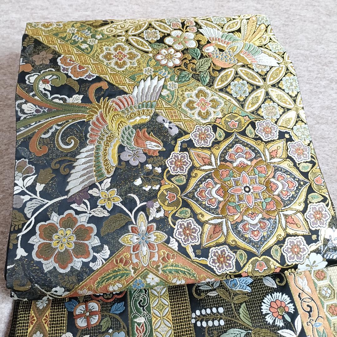 ◆1016◆全通柄　袋帯　本金箔超極細織錦　唐渡花鳥全通　西陣織　正絹　着物帯
