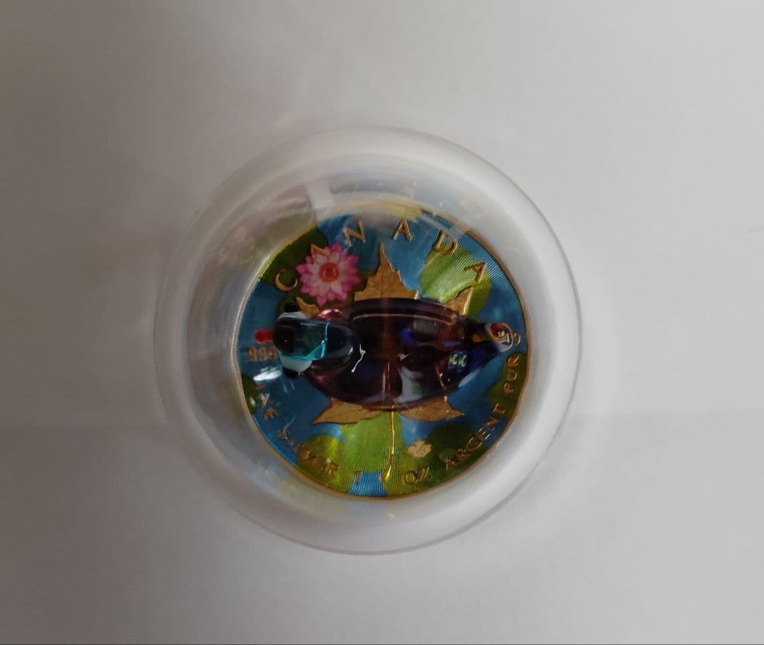 新品　1オンス カナダ ムラノグラス・メイプルリーフ：アオクビアヒル 銀貨