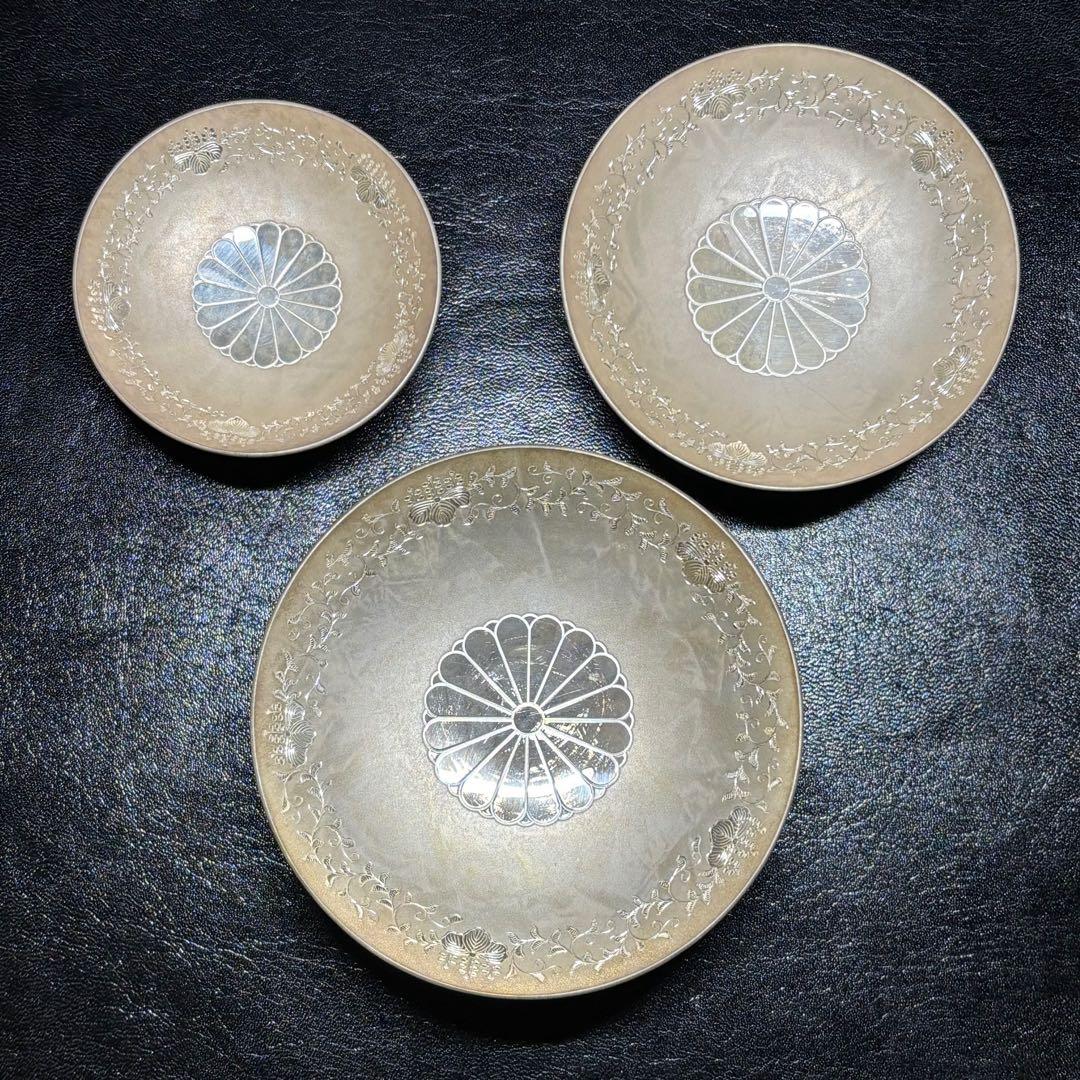 ★金属工芸 純銀 盃3個セット！約315g！純銀刻印！箱付！★
