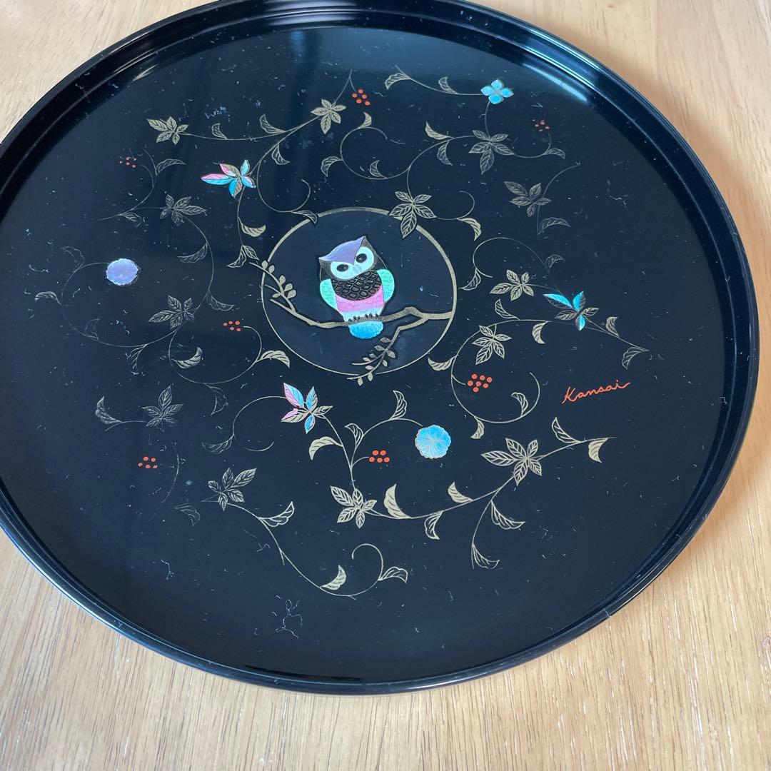 漆製 重箱 鶴と葉のデザイン 約20cm