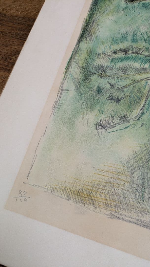 新道繁 リトグラフ 松 ガラス入り 額つき 【自宅保管品】