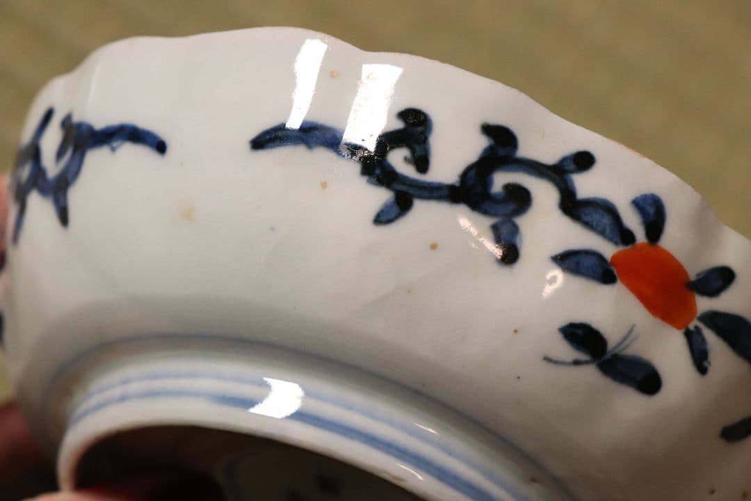 冨貴長春 古伊万里 花唐草獣図 色絵 なます皿 六客 中皿 鉢 錦手【CM12】