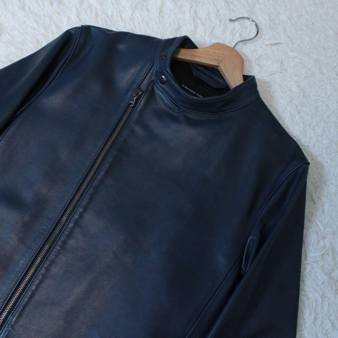 希少カラー ラウンジリザード シングルライダースジャケット 3 L ネイビー 紺