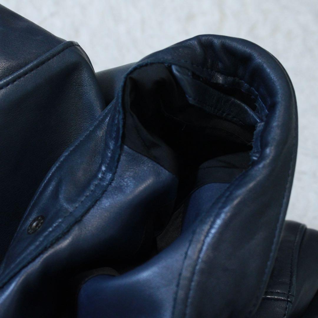 希少カラー ラウンジリザード シングルライダースジャケット 3 L ネイビー 紺