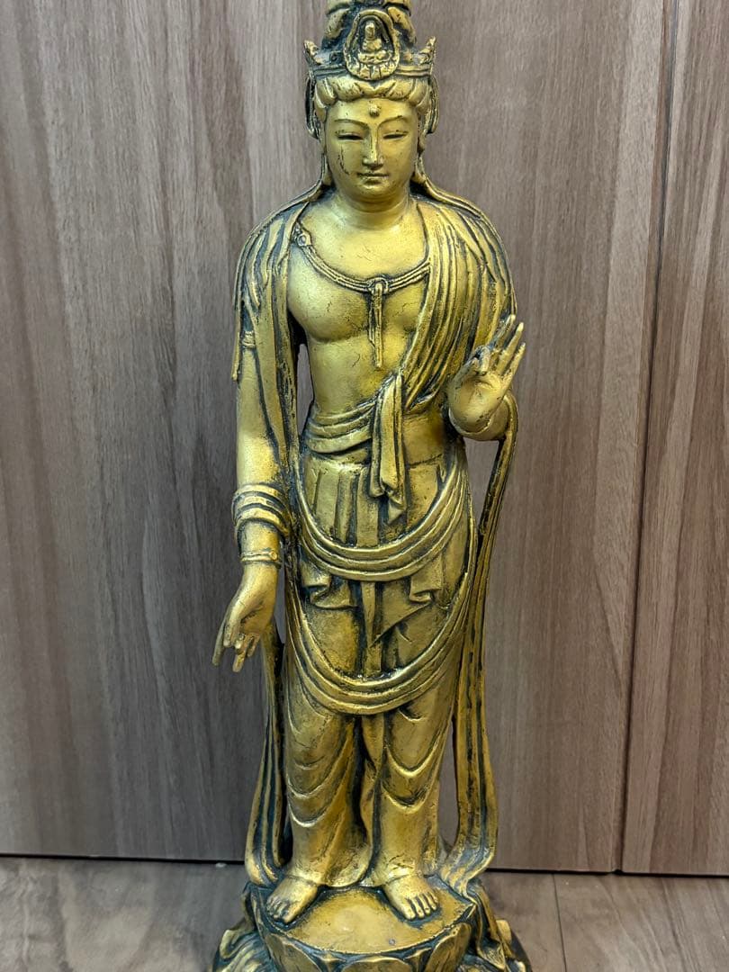 聖観音菩薩像 北村西望作 仏像 真鍮製 重約2900克