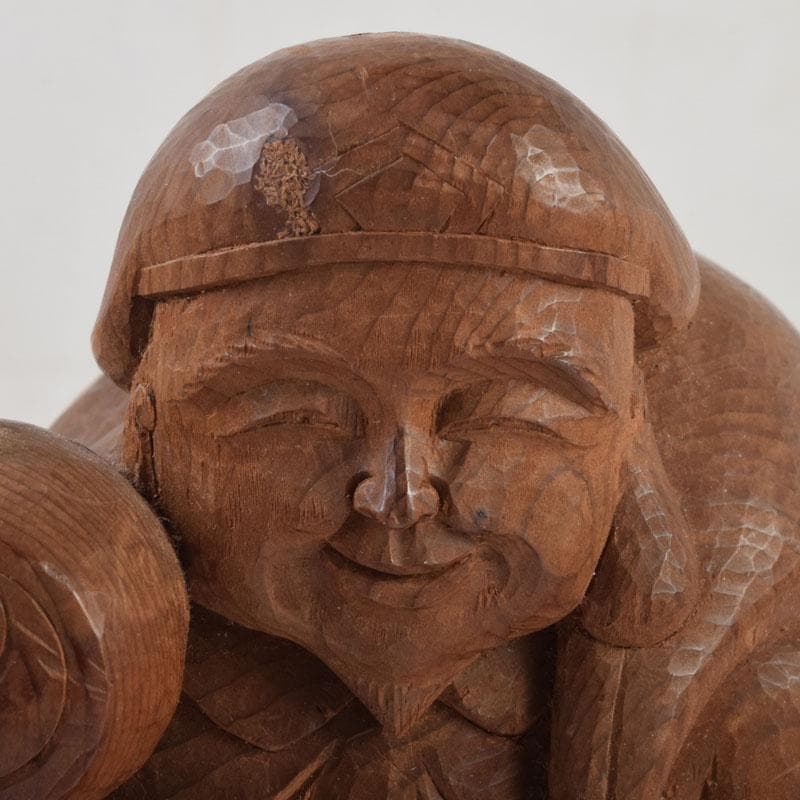 木彫　欅製　恵比寿像　大黒像　一双　在銘　共箱　C　9145