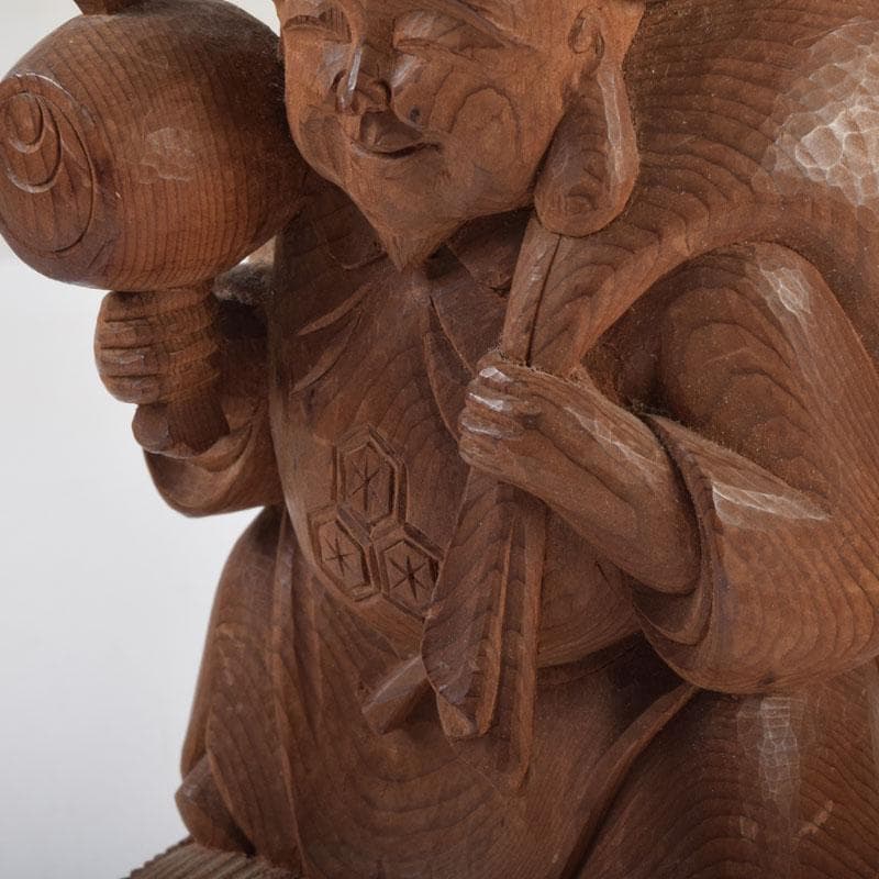 木彫　欅製　恵比寿像　大黒像　一双　在銘　共箱　C　9145