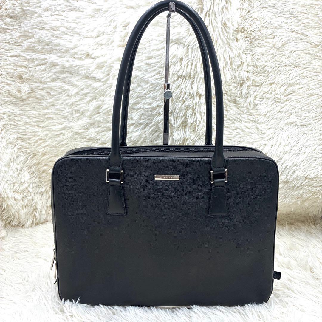 バーバリー サフィアーノレザー ノバチェック ビジネスバッグ ブラック 黒 A4