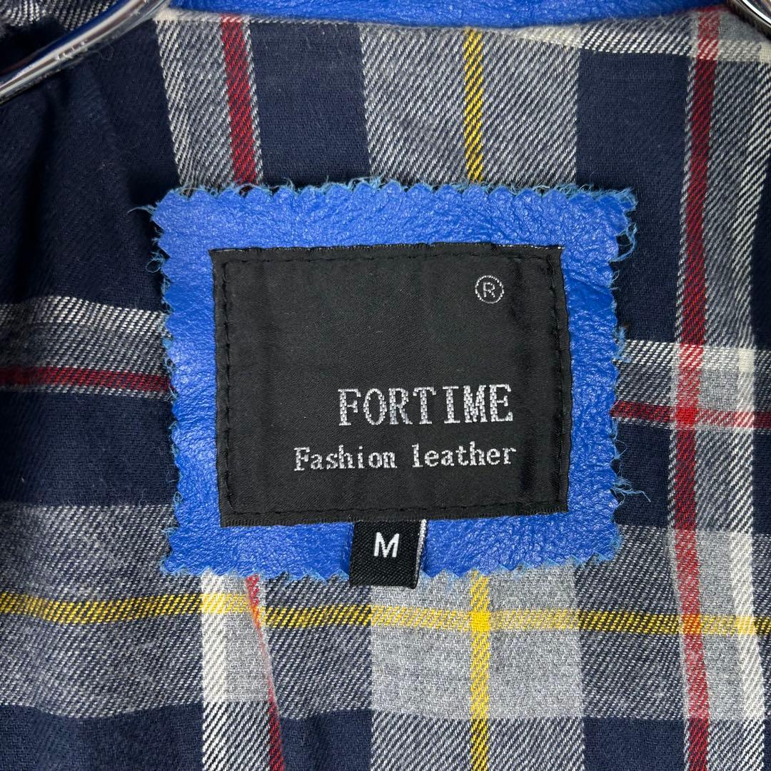 極希少☆FORTIME 牛革 シングルライダースジャケット レザー チェック