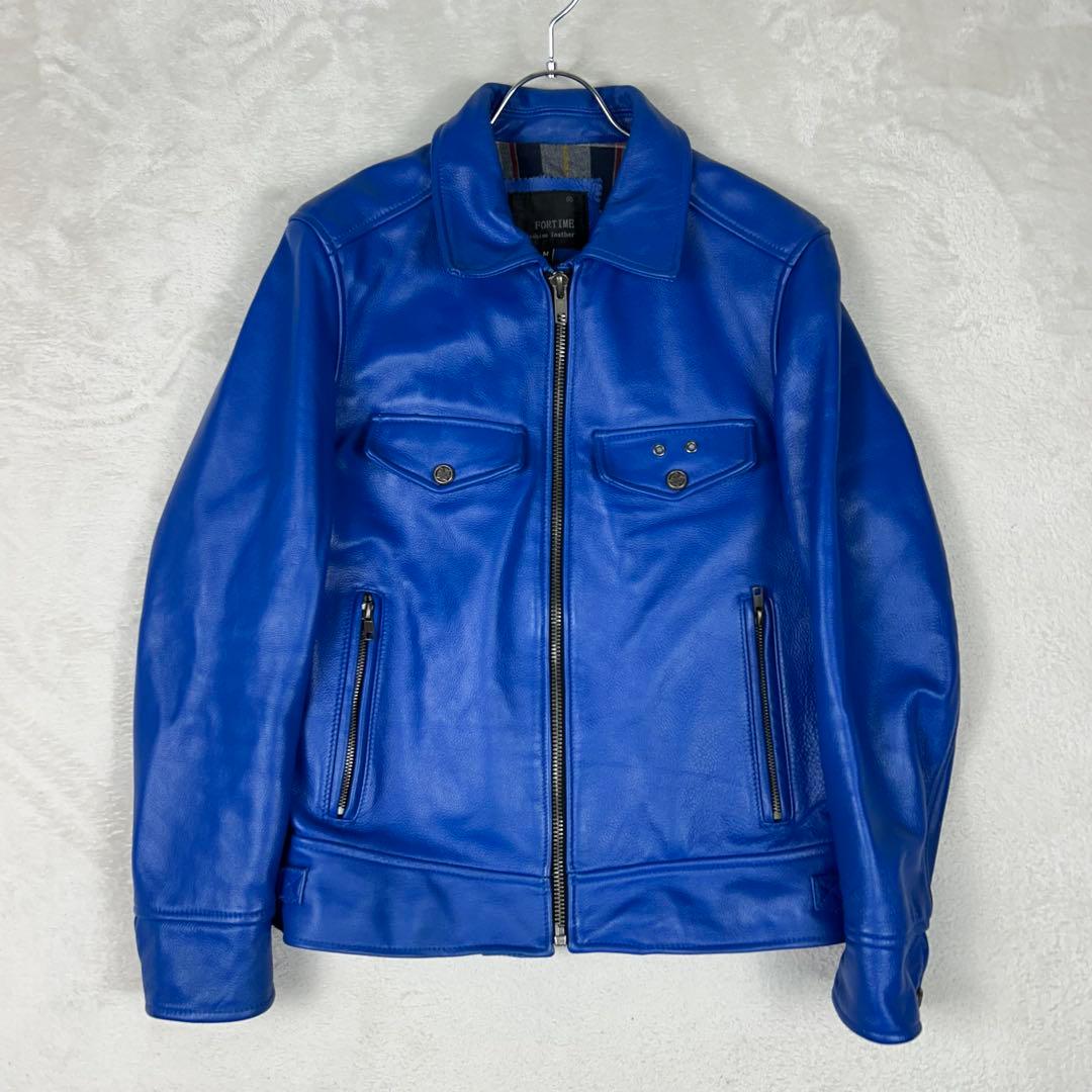 極希少☆FORTIME 牛革 シングルライダースジャケット レザー チェック