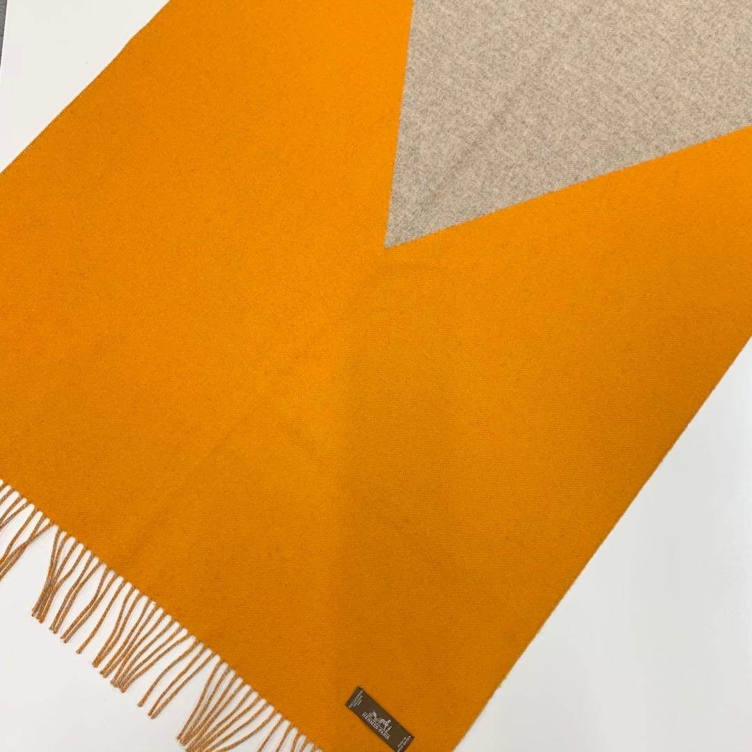 エルメス カシミヤ マフラー ストール オレンジ ベージュ