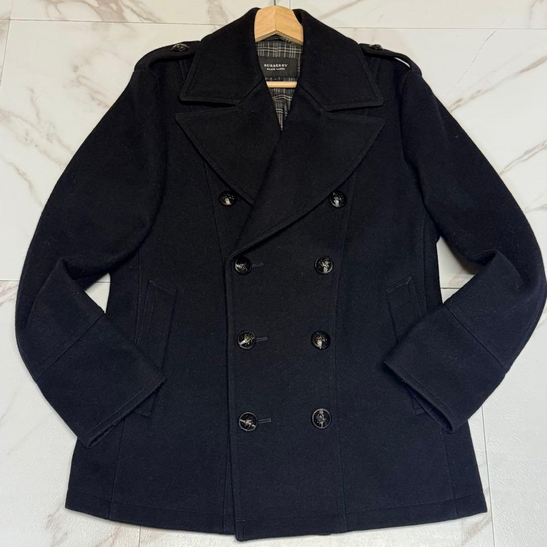 【極美品/L】バーバリーブラックレーベル ピーコート ノバチェック 黒